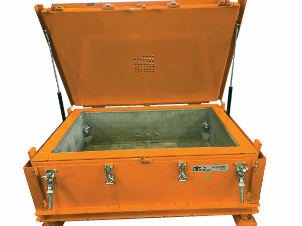 mts LiioBox orange S Akku-Transport- und Lagerbehälter aus Edelstahl für Lithium-Ionen-Batterien inkl. Füllmaterial