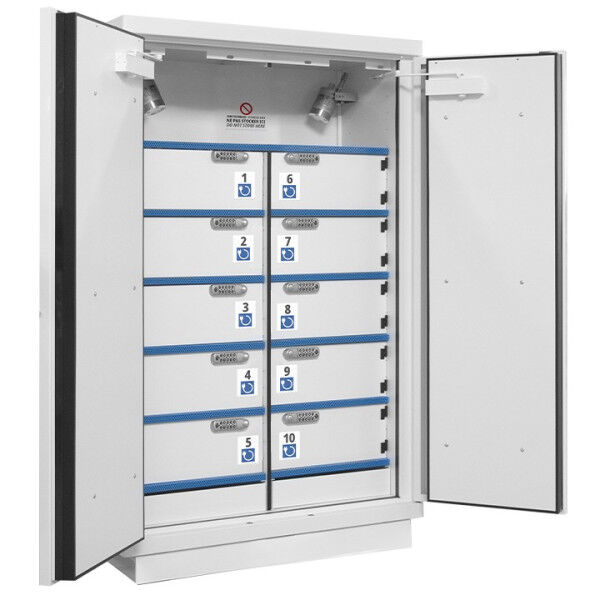 Ecosafe 795+LI2AC10S feuerfester Akku-Schrank / Sicherheitsschrank mit Schließfächern, 2-flügelig, Typ 90, Brandunterdrückungssystem